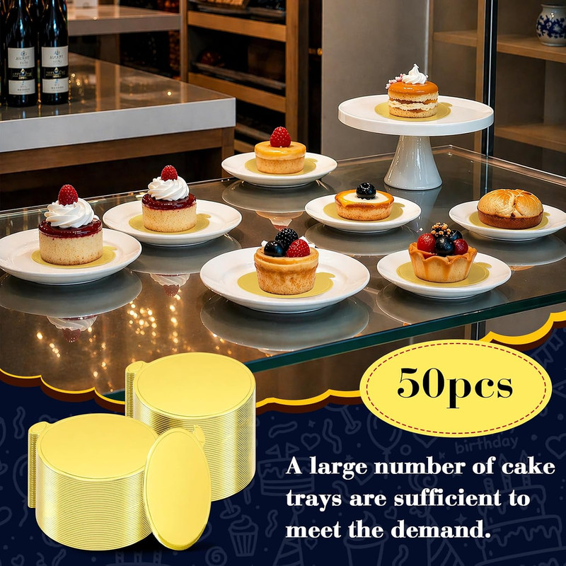50 PCS 4 Inch Cake Boards Mini Cake Boards round Golden Disposable Cardboard Cup gallery