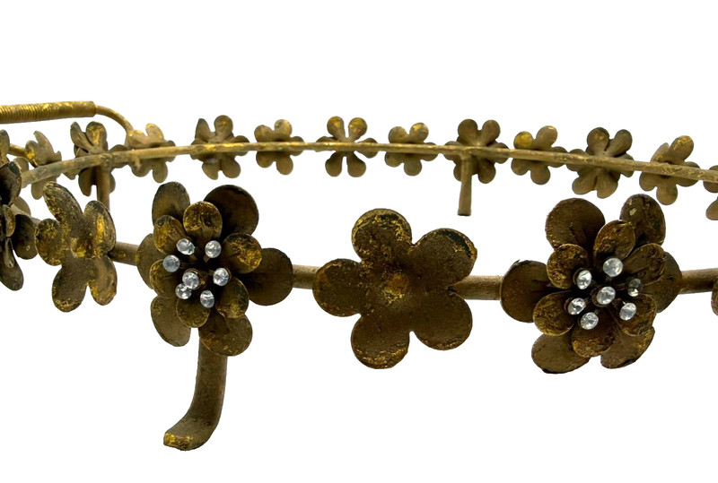 Vintage MCM Gold Floral Rhinestone Metal Cake Plate Holder gallery