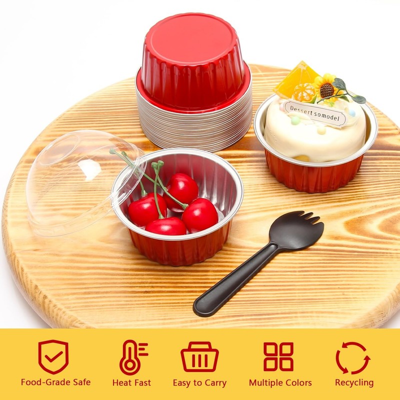 Red Cupcake Liners Muffin Tins 50 Pack,Free-Air 5oz Aluminum Foil Baking Cups... gallery