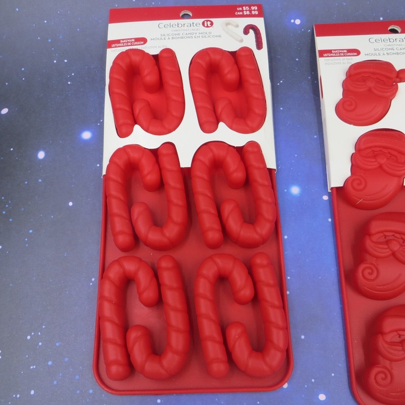 3 Celebrate It Red Christmas Silicone Candy Molds Bakeware Canes Santa Snowman gallery