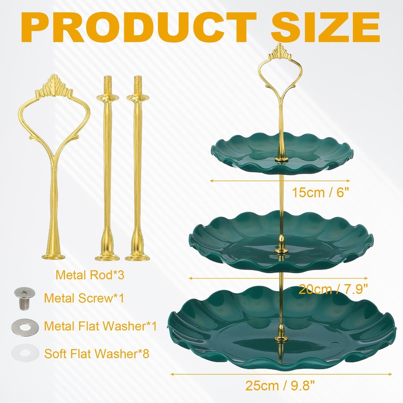 3-Tier Cupcake Stand Holder, 15/20/25cm Tiered Serving Tray, Green(Ripple)