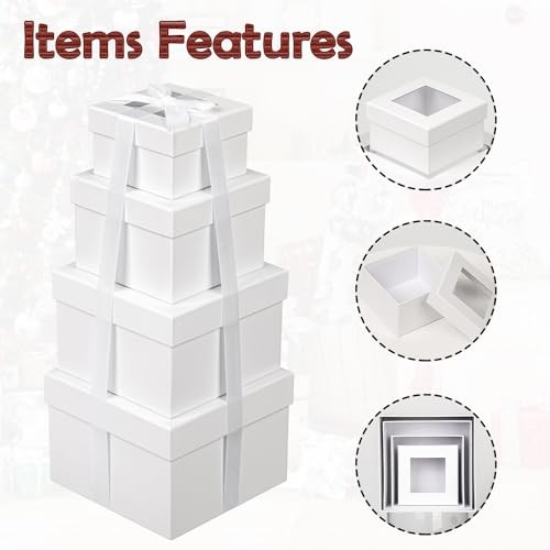 Square Gift Boxes with Lids - Set of 4 Gift Boxes with Clear Window for White gallery