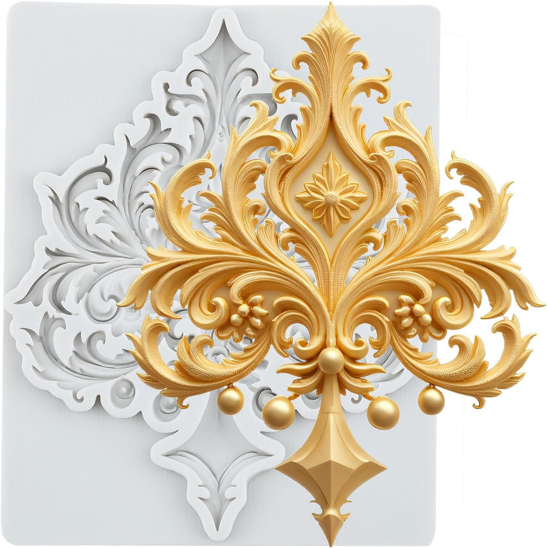 Baroque Style Relief Polymer Clay Molds Curlicues Scroll Lace Silicone Mold for