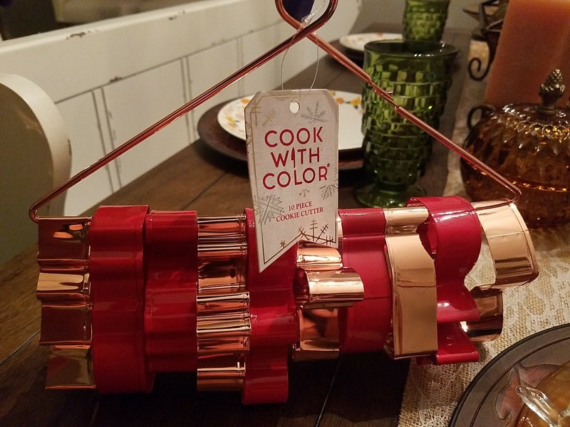 Christmas Cookie Cutter Set 10 Piece Copper/Rose Gold & Red Color On Hanger NEW