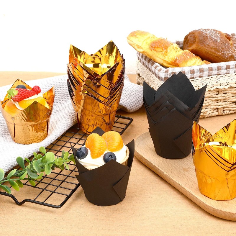 120 PCS Graduation Cupcake Liner Black Gold Tulip Foil Baking Cup Wrapper gallery