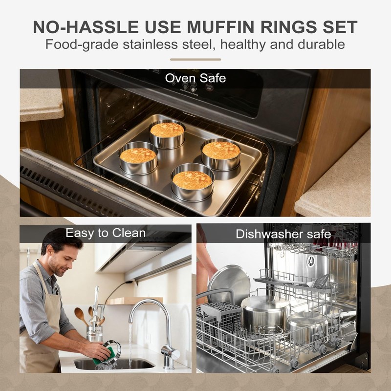 8Pcs Crumpet Rings, 4 3.15 Inches Nonstick English Muffin Rings, Stainless S... gallery