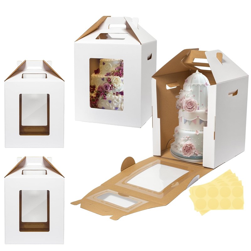 4 Pack 2 Sizes Tall Cake Boxes for Tier Cakes 10x10x12 & 12x12x14 Inches Disp…