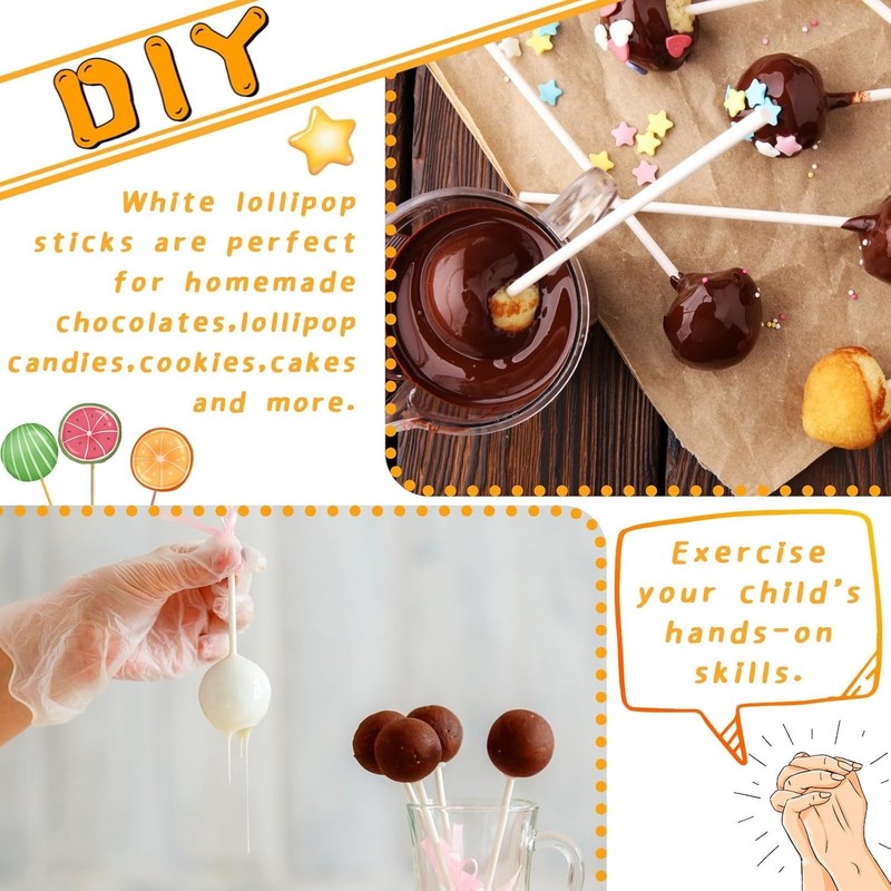 Versatile White Lollipop Sticks, 6-Inch Size for DIY Candy and Cupcake Toppers gallery