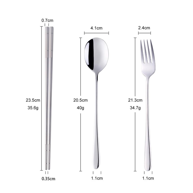 Buyer Star Stainless Steel Korean Chopsticks Spoons and Fork Set, 2 Pack Reus gallery