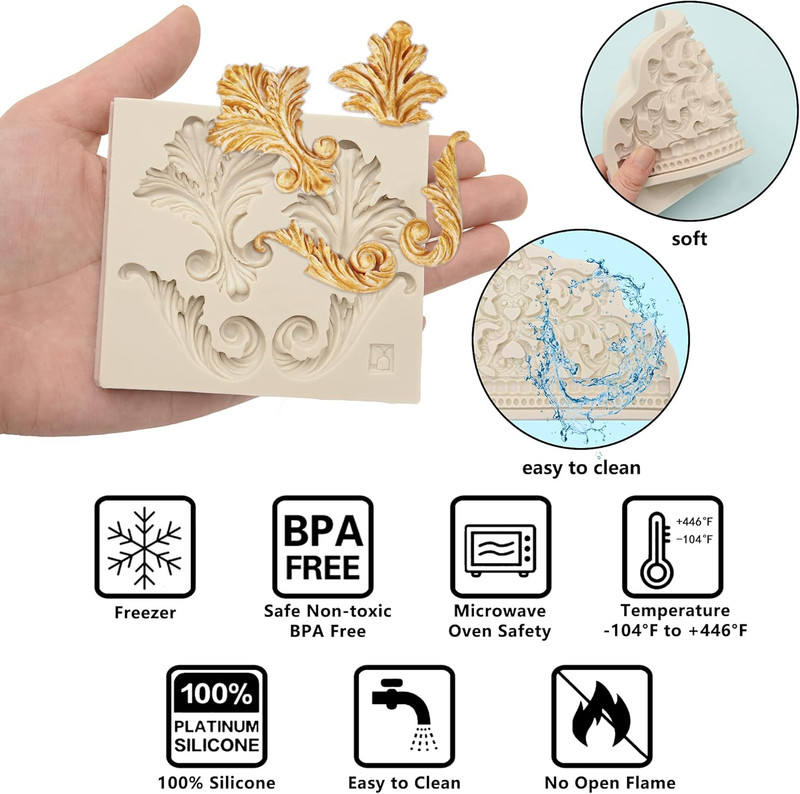 Crown Fondant Molds, 3 Pcs, Baroque Photo Frame Silicone Molds, Chocolate Mould gallery