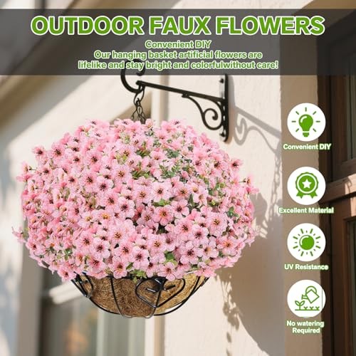 Artificial Flowers Fake Plants for Outdoors Artificial Flowers(13 Pcs) Pink gallery