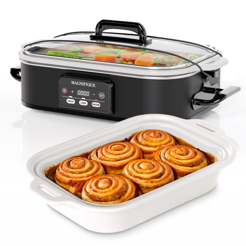 Magnifique 4 Quart Casserole Digital Slow Cooker, Premium Ceramic Bakeware fo…