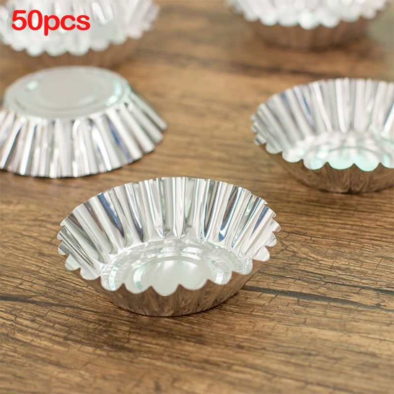 50Pcs Egg Tart Aluminum Silver Cupcake Cake Cookie Mold-Mould Tin Baking Tool gallery
