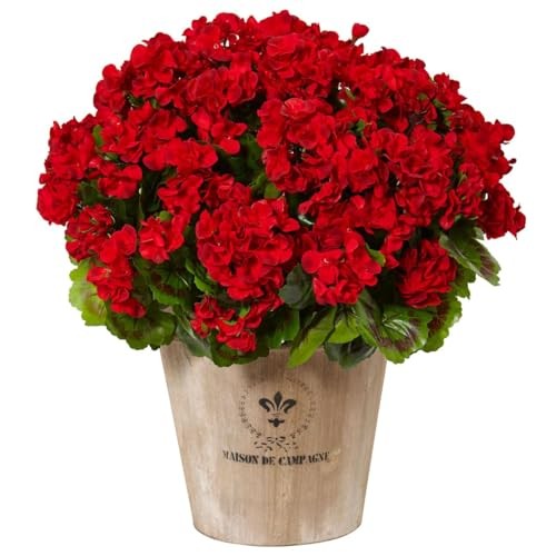 Artificial Geranium Silk Flower Bush Red 19 Inches Faux Geranium Flowers Plant gallery