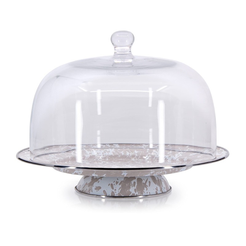 Enamelware Cake Plate, 12.5 inch, Taupe Swirl gallery