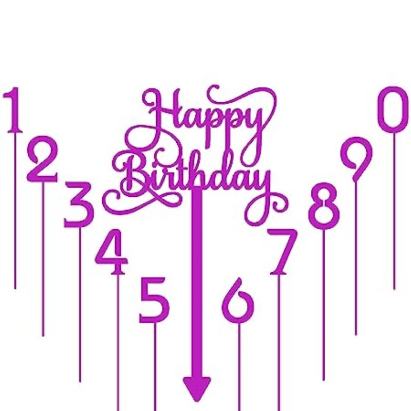 Happy Birthday Cake Topper For 1st to 98th Birthday MDF Colored Cake Decoration