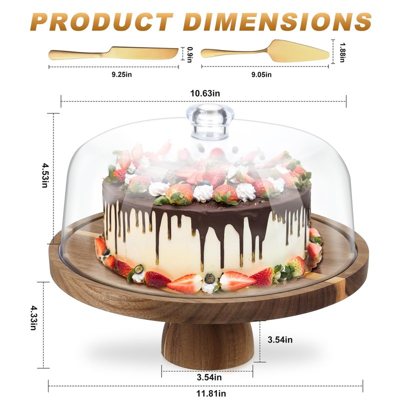 ASTROLIN Acacia Wood Cake Stand with Lid, 12'' Round Cake Holder with Clear A... gallery