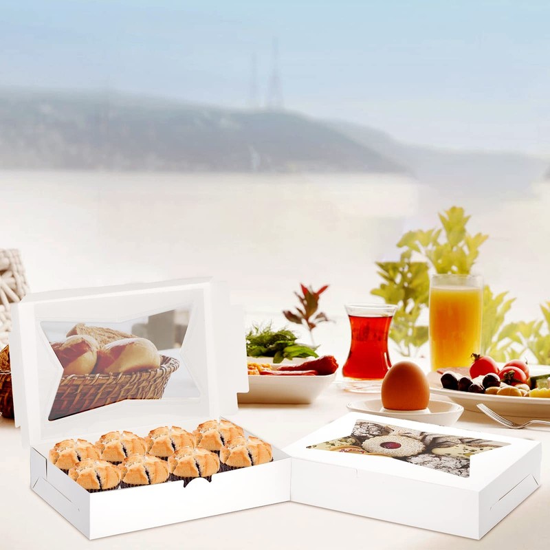36 Pcs White Bakery Boxes, 12" x 8" x 2.5" Cookie Treat Boxes with Clear Wind... gallery
