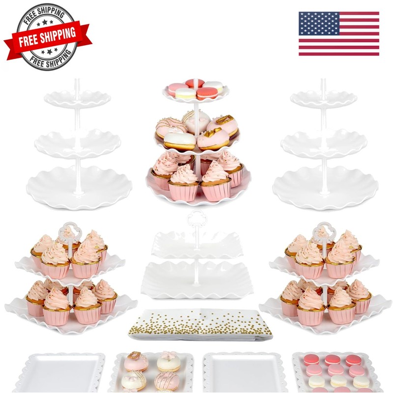 Pack of 11 Cake Stand Set, with 3 x Two-Tier and 3 x Three-Tier Cupcake Stand…