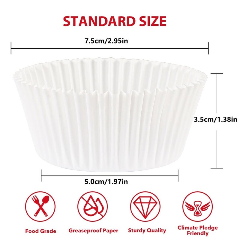 Standard White Cupcake Liners for Baking 200 Counts - Caperci Greaseproof Muf... gallery