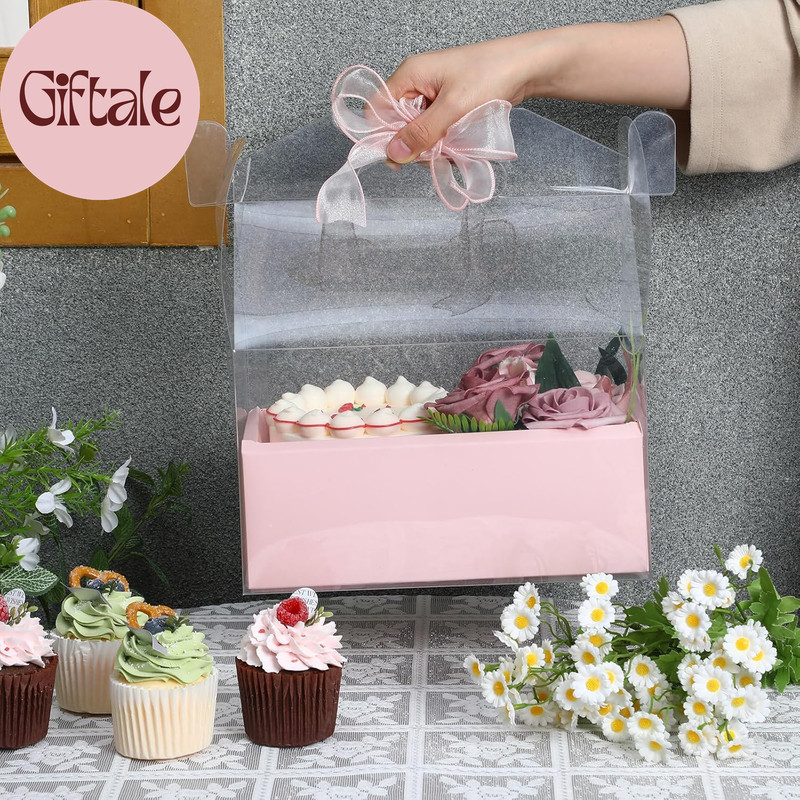 10 Pcs Cake and Flower Clear Boxes Mother'S Day Portable Clear Gable Box with Ha gallery