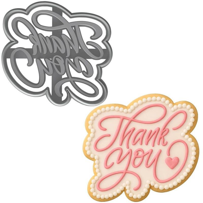 Elegant Thank You Cookie Cutter & Stamp 4×3.76″ for Baking & Fondant Clay Gifts