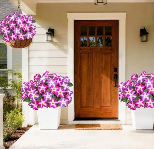 Artificial Outdoor Flowers UV Resistant Faux Petunias Silk Flower Purple Red gallery