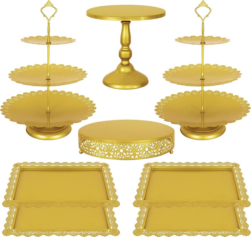 8 Pcs Cake Stand Gold Metal Dessert Table Display Set 3-Tier Cupcake Stand Cake