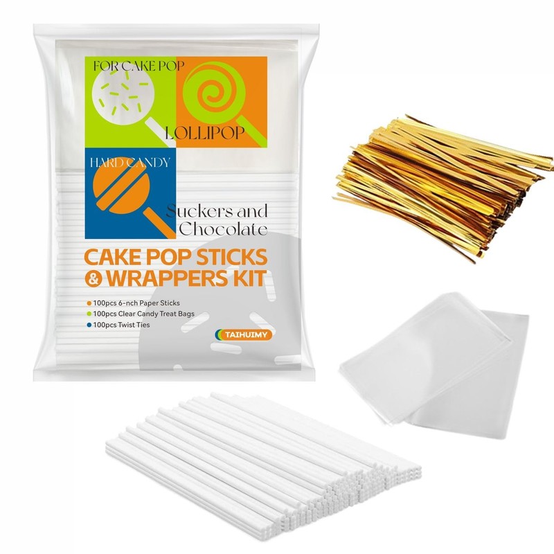 Lollipop Sticks and Bag Set 300 PCS 6 inch for Cake Pops Candy Cookies