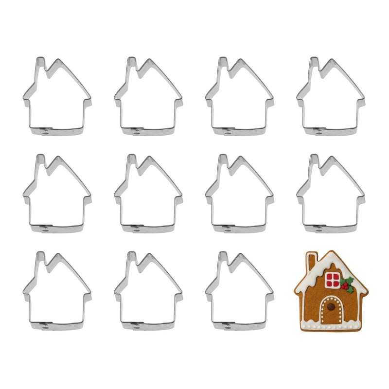 1 Dozen 1.5” Mini Gingerbread House Cabin 12 Cookie Cutter Party Favors Metal
