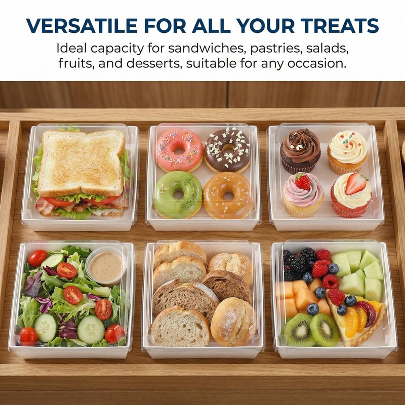 100 PCS White Paper Square Dessert Cake Sandwich Charcuterie Boxes Lid 5 Inch gallery