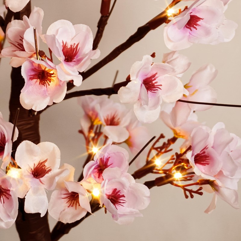 Uieke 2PACK 24IN Lighted Cherry Blossom Tree 48 Warm White LED Tabletop Artifica gallery