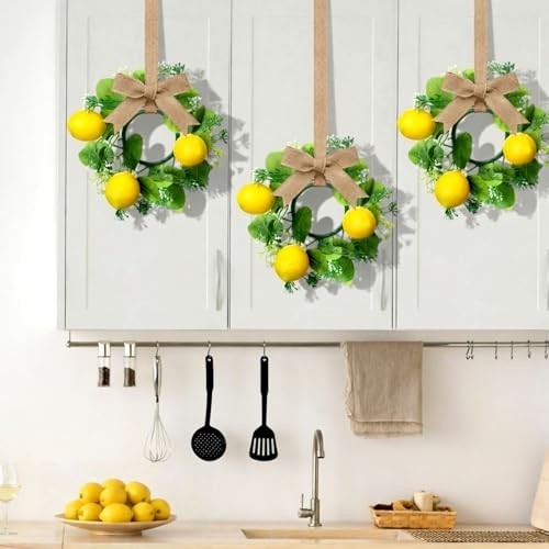 4 Pcs 9 Inch Mini Lemon Wreaths with Ribbon Bows for Kitchen Candleholder gallery