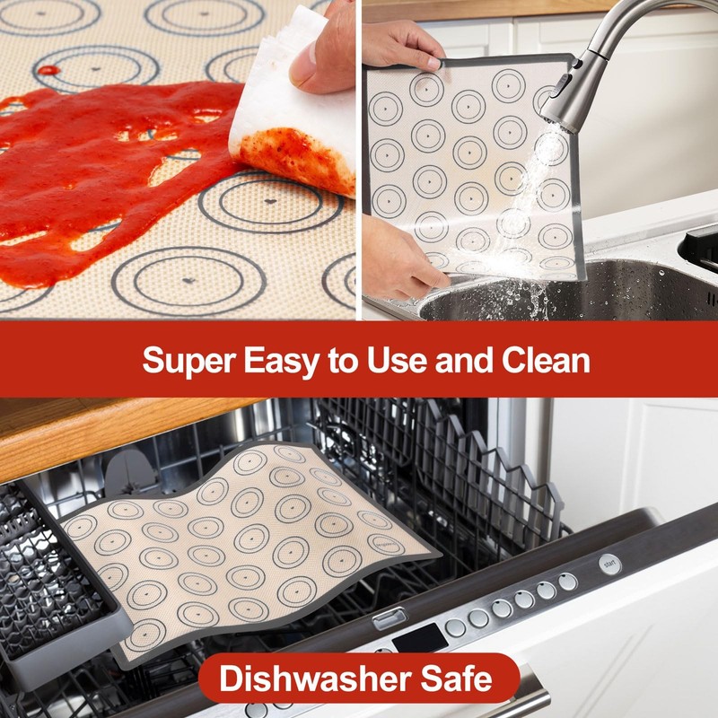 Silicone Baking Mat Set of 6, Half size+Quarter size+Round+Sqaure, Brown gallery