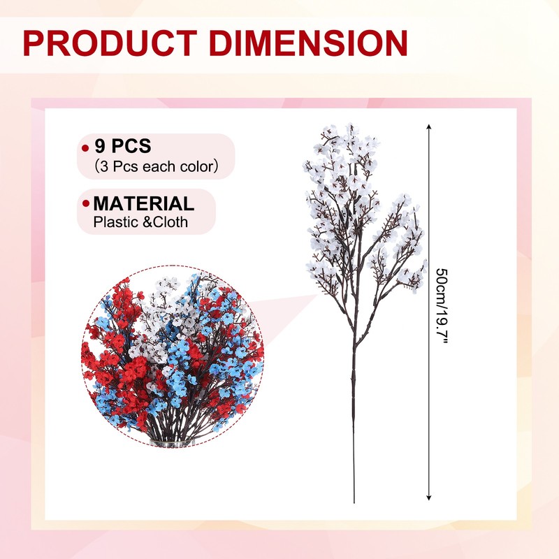 9pcs Breath Artificial Flowers DIY Bouquet Fake Flowers Red/White/Blue gallery