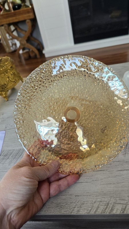 Vetropuro Gold Amber Glass 8 1/4" Diameter Pedestal Textured Dessert Stand Plate gallery