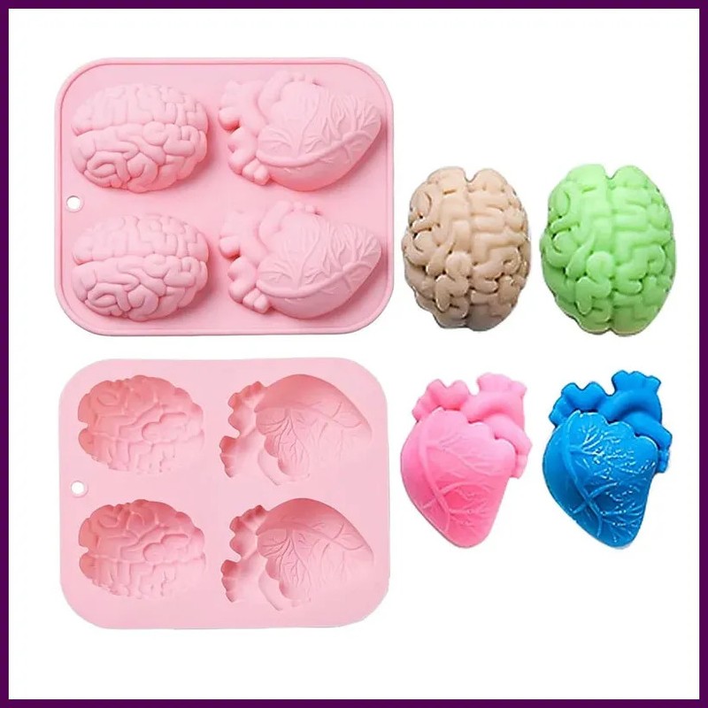 Human Heart Brain Silicone Molds Halloween 3D Organ Shape Chocolate Candy