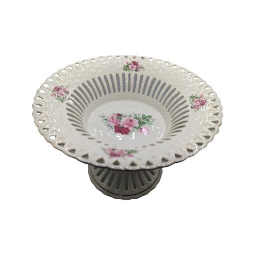 Vintage Formalities Porcelain Ivory Victorian Cake Pedestal Lattice Pattern