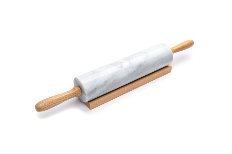 ROLLING PIN Polished Marble Wooden Cradle 10 Inch Barrel Baking White FOX RUN