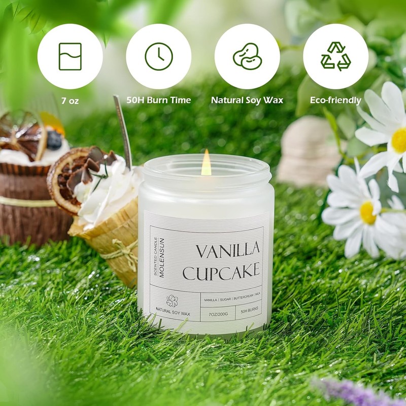Vanilla Cupcake Scented Candle, Aromatherapy Jar Candles, 7 oz Long Lasting gallery