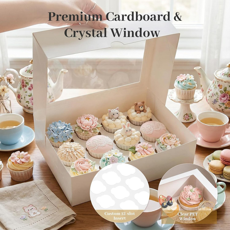 12 Count Cupcake Boxes, 6PCS Cupcake Container with Window Boxes Holding 72 Past gallery