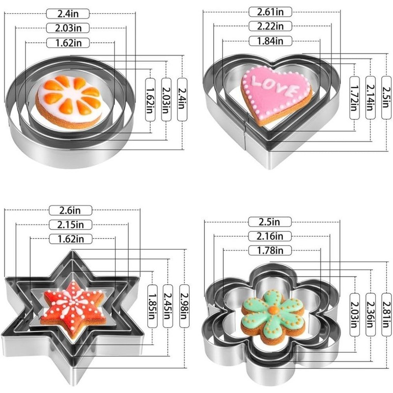 Stainless Steel Cookie Cutters Set of 12 Pieces Heart Star Flower Round Shapes gallery
