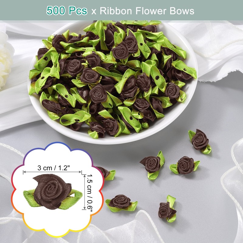 500 Pcs Mini Ribbon Roses Flowers Bows for Crafts, 15mm/0.6" Dia, Coffee gallery