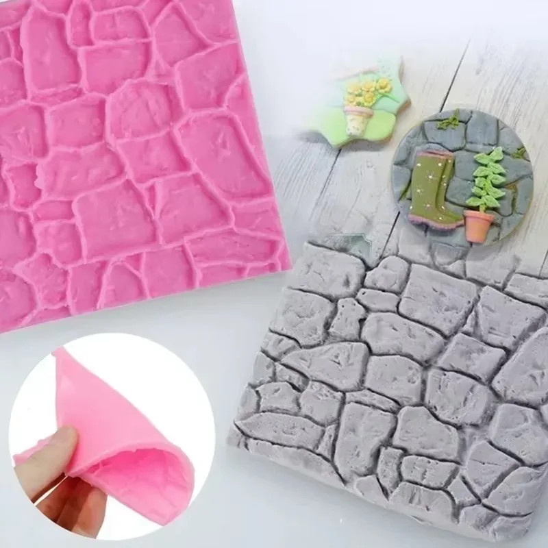 Rock Bark Texture Silicone Mold Kitchen Baking Cake Decoration Wall Skin gallery