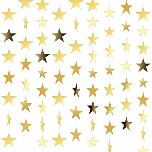 65 Feet Glitter Star Paper Garland Banner Hanging Decoration Star Gold