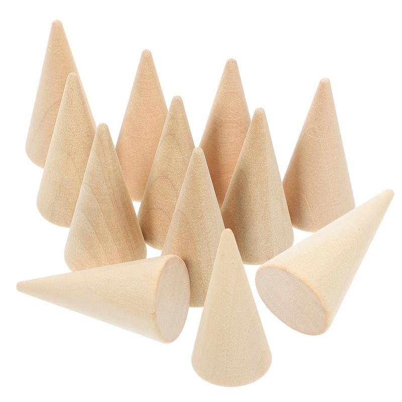 12 Pcs Cone Shaped Wood Craft Wooden for Painting Desk Decoration gallery
