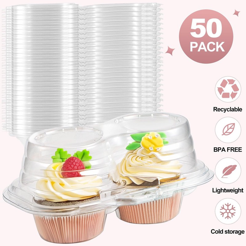 50 Pcs 2 Compartment Cupcake Container,Cupcake Carrier Holder,2 Cavity Cupcak... gallery