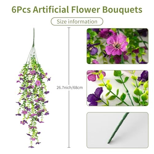 Artificial Hanging Petunia Flowers, 6 Pack UV Resistant Silk Lotus + Purple gallery