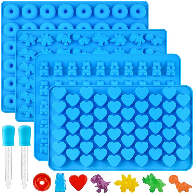 4 PCS Silicone Gummy Candy Molds, 201 Cavities Non-Stick Mini Size Gummy Bear…