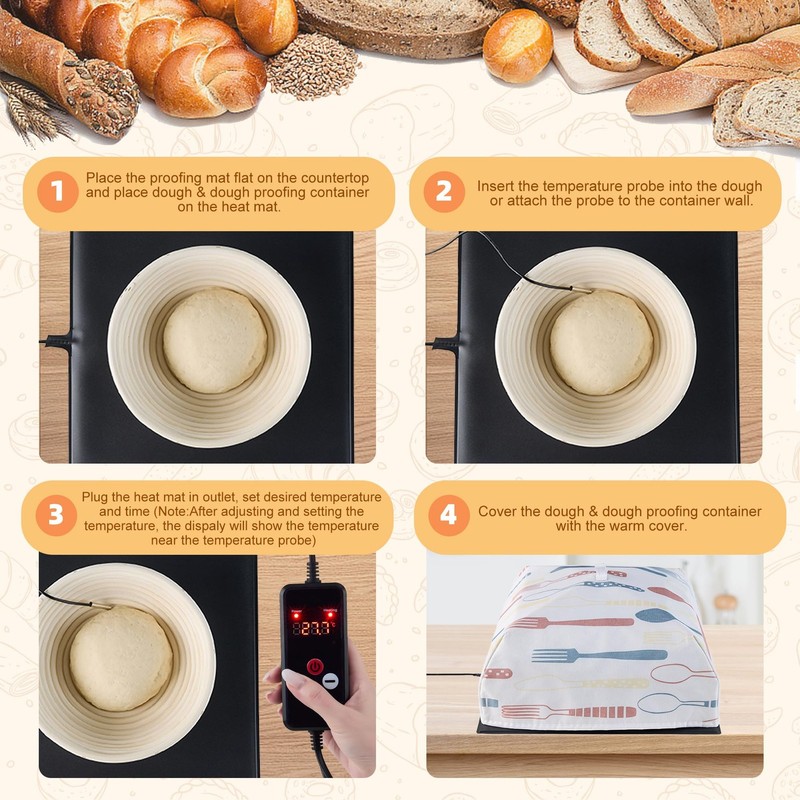 Bread Proofing Mat with Warm Cover, Sourdough 13.9"L x 13.9"W, Light Gray gallery
